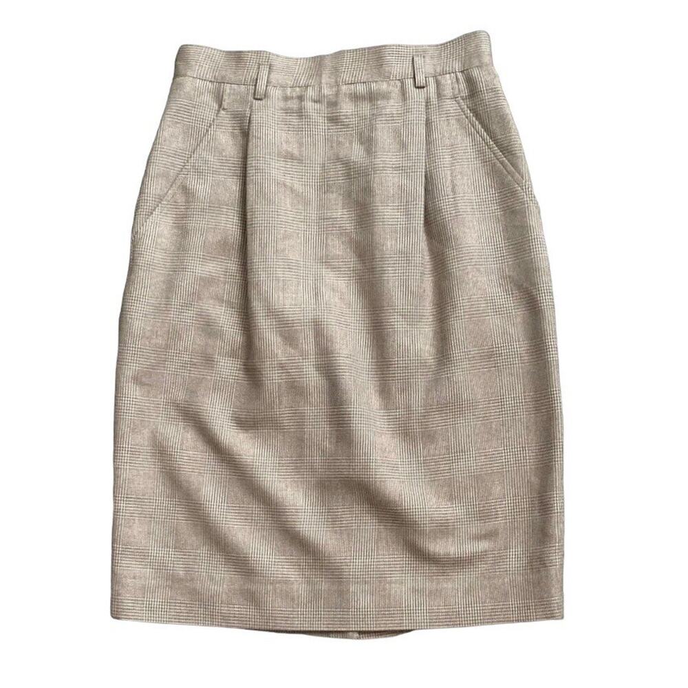 LIZ CLAIBORNE COLLECTION Womens Petite Size 8P Vintage Pleated Plaid Wool Skirt